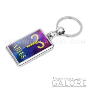 silver plated metal key ring key chain featuring the aries logo in gold