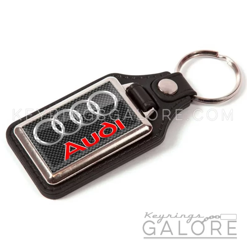 audi 4 circles leather look keyring featuring the audi logo