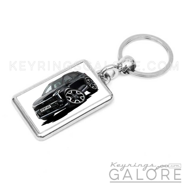 2025 kia sportage in black encased in a metal keyring