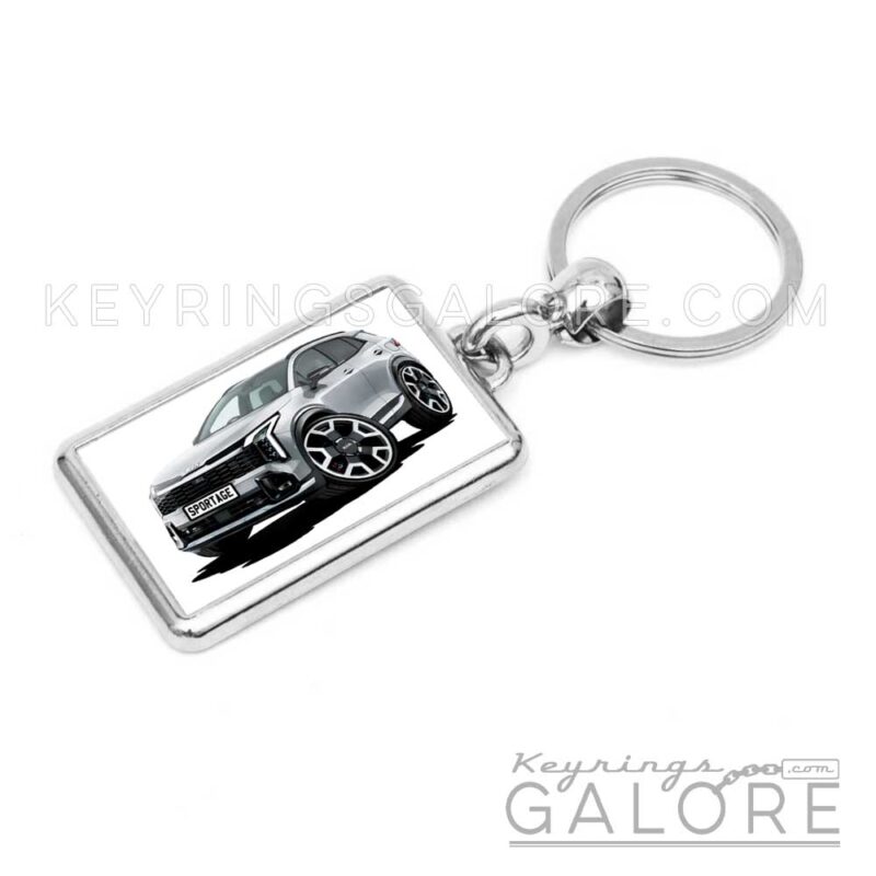2025 kia sportage in silver encased in a metal keyring
