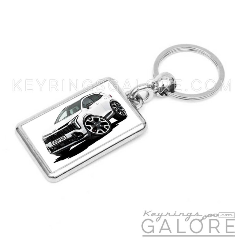 2025 kia sportage in white encased in a metal keyring