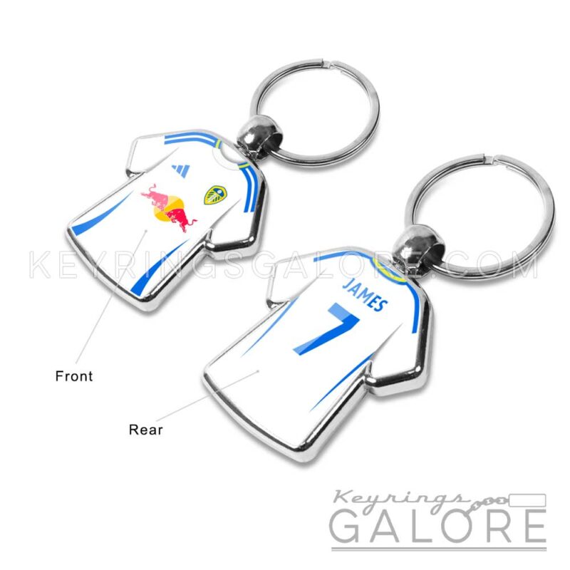leeds united 25/26 home kit shirt keyring front and rear view