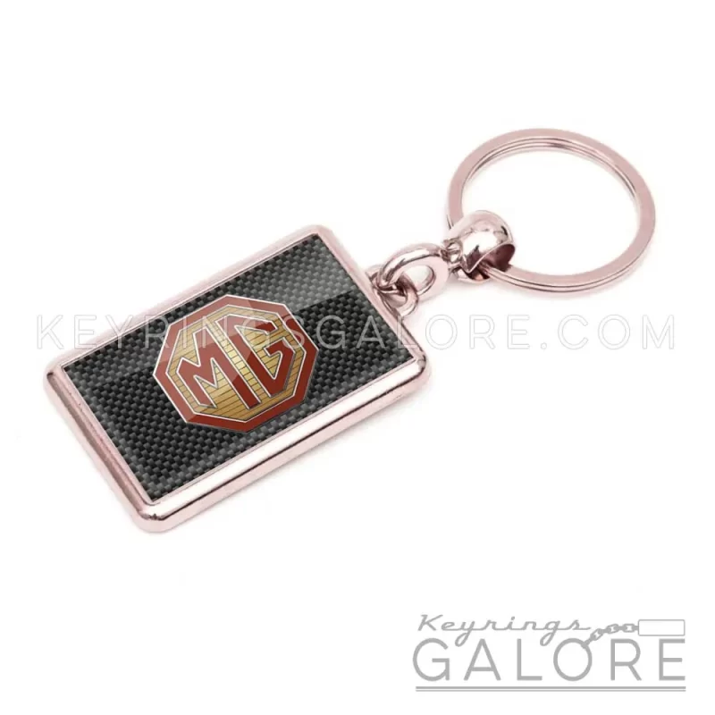 mg old style chrome plated metal keyring featuring the mg logo