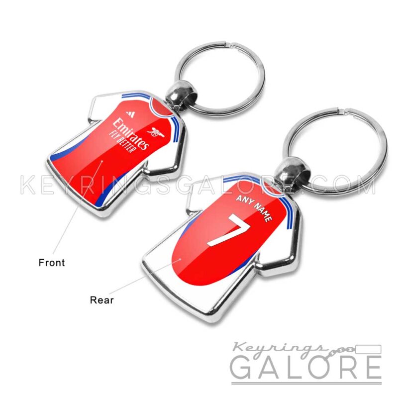 arsenal 24/25 team shirt metal keyring front and rear view