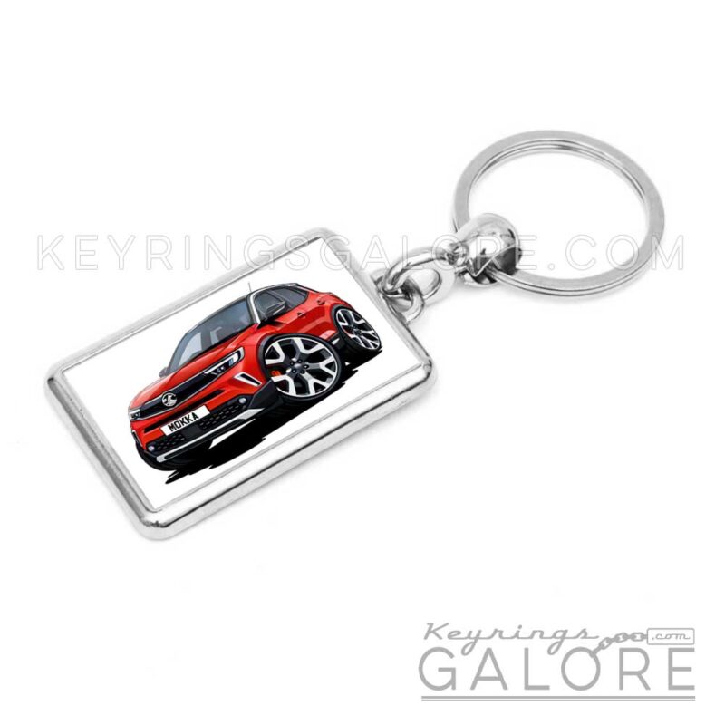 2023 vauxhall mokka in red encased inside a metal keyring
